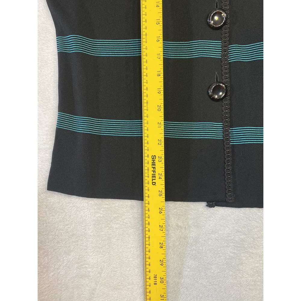 Exclusively Misook Cardigan Sweater Large Black Striped Long Sleeve‎ Buttons - Picture 9 of 12